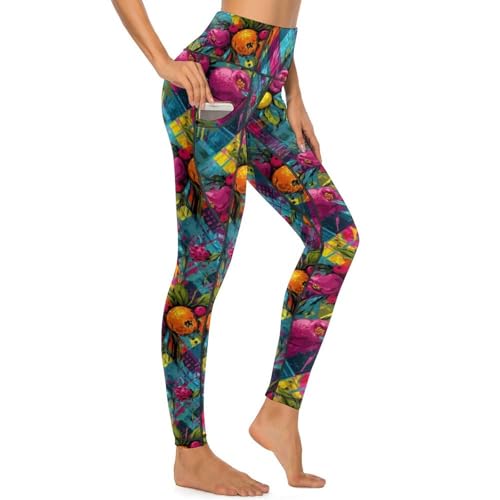 Legging imprimé fruits galbant taille haute pour femme active avec poches