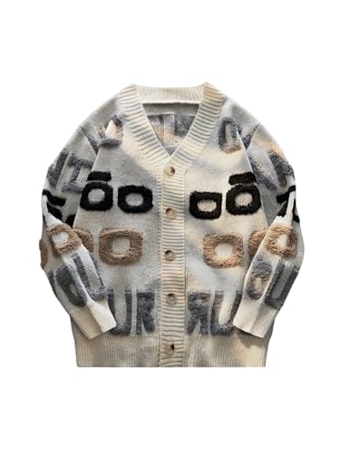 Men's Graphic Cardigan Sweater Y2K Button Down Cardigan Long Sleeve V Neck Knit Sweater