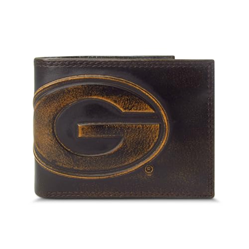 ZEP-PRO NCAA Georgia Bulldogs Burnished Leather Bifold Wallet, Slim Stylish for Men