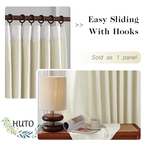 HUTO Pinch Pleated Sheer Curtain Panels 84 Inches Long Linen Texture Light Filtering Window Treatment Drape for Rustic Farmhouse Living Room Bedroom, 72"x84", Light Beige - Image 2