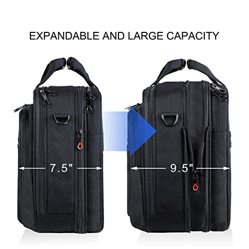 KROSER Premium Expandable Laptop Bag for Up to 17.3 - Water-Repellent Messenger with RFID Pockets for Travel/Business - Black