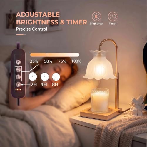 Candle Warmer Lamp with Timer and Dimmer,Adjustable Height | Home Decor,Housewarming Gift,Birthday Gifts For Women,Christmas Gift,Night Light, White Wax Warmer with 2 Bulbs — view 4