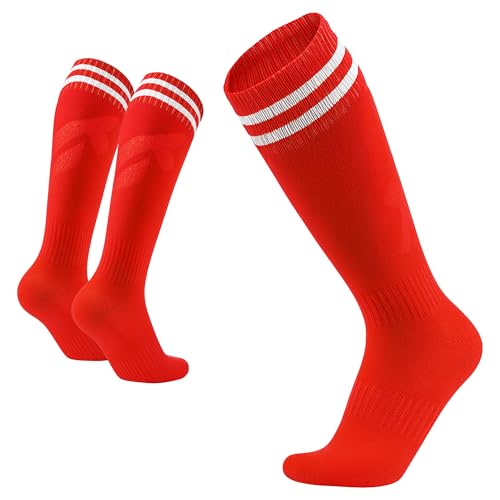 [sapolus] サッカーソックス ジュニア ストッキング カーフソックス 靴下 大人 子供 キッズ 滑り止め フットサル スポーツ 左右 (JP, アルファベット, Free Size, 子供, レッド)