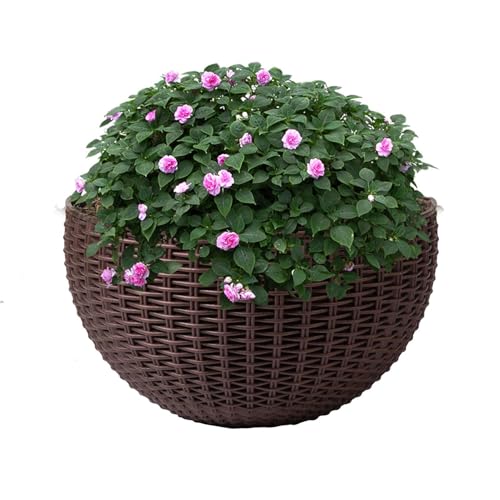 Jardinera De Flores para Colgar En La Pared Semicircular Tipo Ratán, Maceta Interior para Plantas, Maceta Exterior para Agua, 21 * 16,5cm, con 2 X Ganchos, 2 X Tornillos, 2 X Juegos De Tornillos