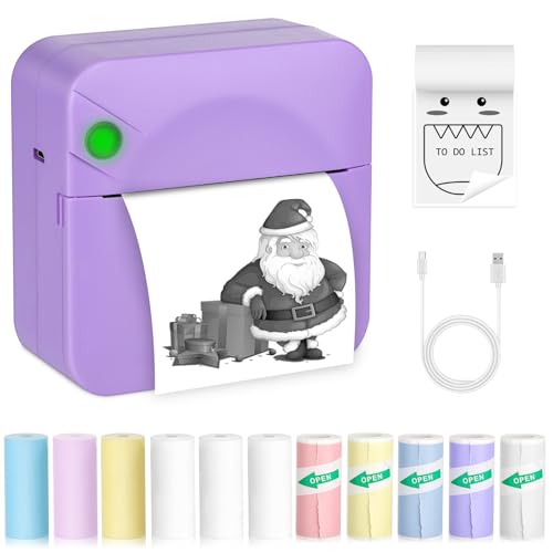Zeacool Mini Sticker Printer,Mini Pocket Thermal Printer with 11 Rolls Paper,Bluetooth Inkless...