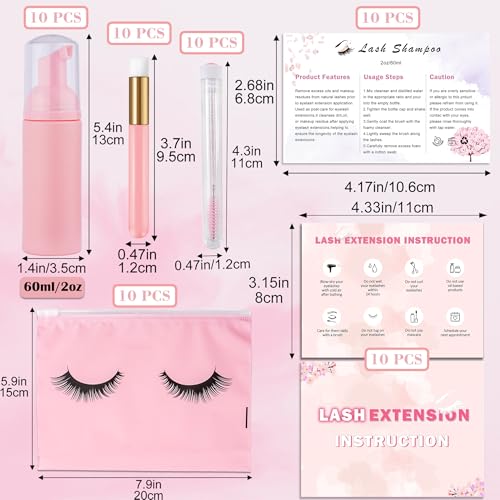 Kit de limpeza de extensão de cílios para clientes, 10 pincéis de cílios, 10 pincéis de cílios com t