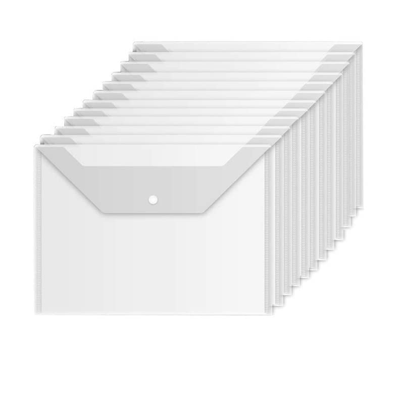 Image of A4 Document File Bag | Transparent Envelope Holder Storage Case with Snap Button | White Clear Plastic Organizer for Papers, Stationery (Pack of 20)