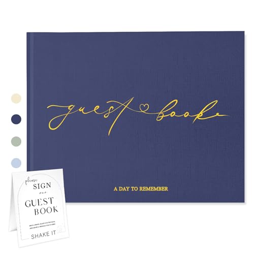 Braveriky Wedding Guest Book for Your Wedding Reception - Elegant Hardcover Polaroid Guestbook with Table Sign - Blank Sign in Book for Birthdays, Baby Showers, Special Events, 9x7, Navy
