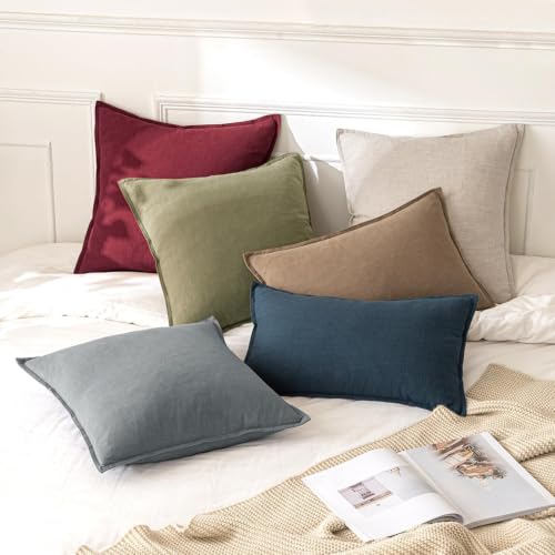 Image of MIULEE Decorative Linen Pillow Covers 22x22 Inch Burgundy Red