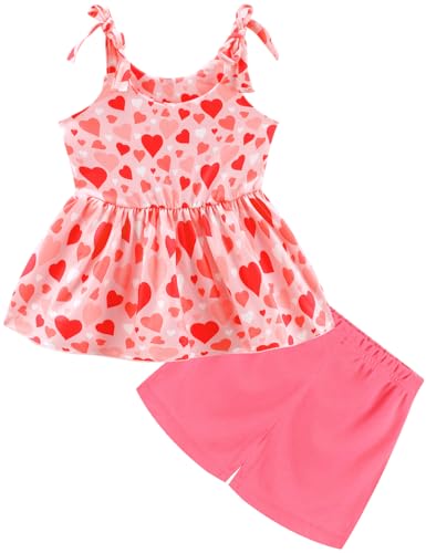 Image of Toddler Girls Clothes Summer Short Set Outfit Tie Knot Shoulder Sleeveless Ruffle Tops and Shorts 2PC Clothing Set