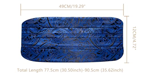 Image of YOHOWA Men Cummerbund Bow Tie Set Silk Paisley Formal Pre-Tied Bowtie Pocket Square Cufflinks Wedding Party Prom