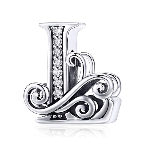 BAMOER Lettres Charm Argent 925 Alphabet Bead Charms pour Pandora Bracelet Charme Cadeau Vintage