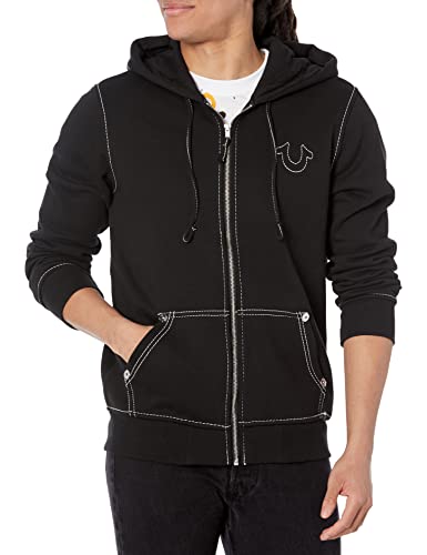 True Religion Men's Big T Zip Up Hoodie, Jet Black, Small