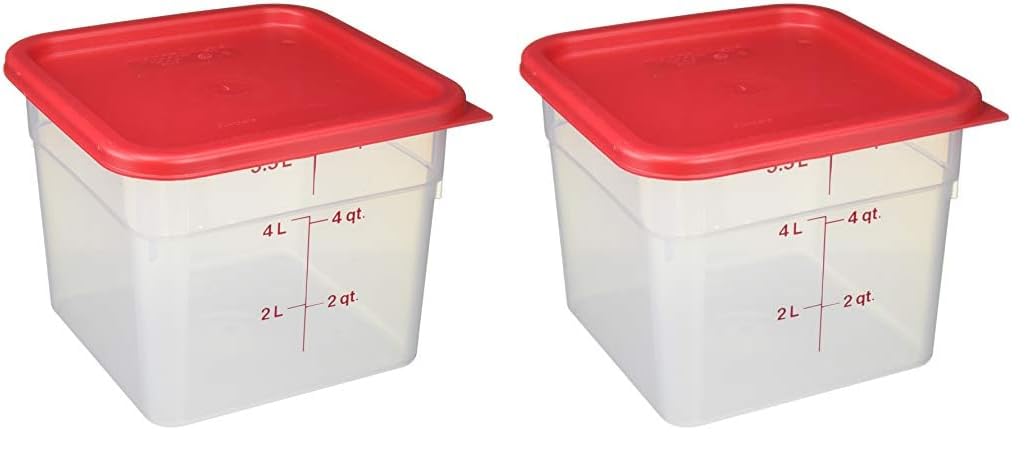 Cambro 6SFSPP190 CamSquare Storage Container, Translucent, 6 qt with Lid (Pack of 2)