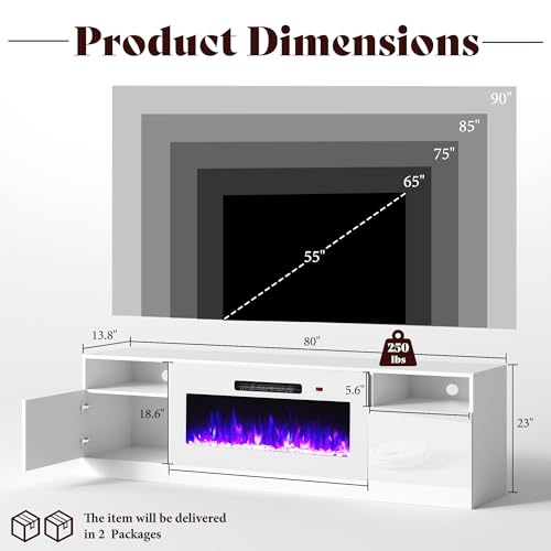 Image of AMERLIFE 80 inch Fireplace TV Stand with 40 inch Electric Fireplace