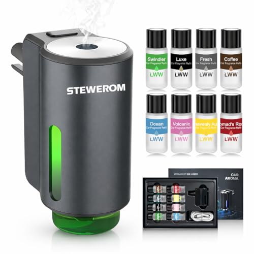 Image of Car Air Freshener - Smart Adjustable 3-Speed Intensity, Rechargeable Humidifier Car Essential Oil Diffuser - Comes with 8 Bottles of 10ml Perfume (Gray)