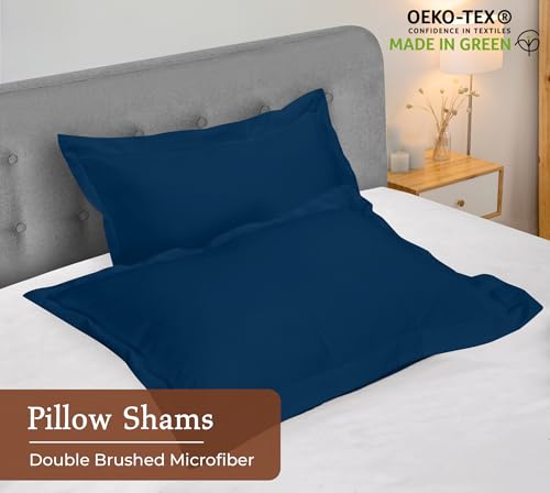 Image of Royale Linens Pillow Shams 2 Pack Euro Size 26x26 Inch - Brushed 1800 Microfiber - Bed Pillow Shams, Wrinkle Resistant Super Soft and Cozy - Back Overlap Closure - Oxford Pillowcase (Euro, Navy)