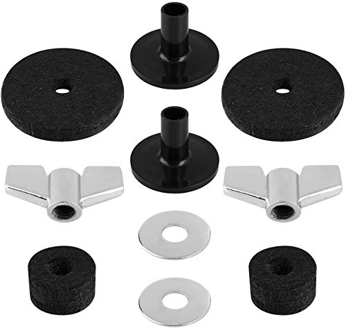 23 Pieces Cymbal Replacement Accessories Cymbal Felts Hi-Hat Clutch Felt Hi Hat Cup Felt Cymbal Sleeves with Base Wing Nuts Cymbal Washer and Drum Keys for Drum Set (Black)