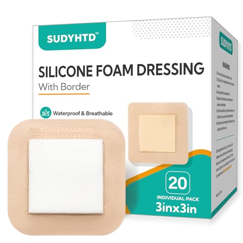 20 Pack Silicone Foam Dressing 3x3 Gentle Border Waterproof Silicone Bandages for Wounds Care Super Absorbent Wound Dressing Bed Sore Patches