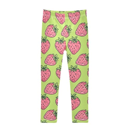 Doodle Strawberry Pattern Girls Leggings Ultra Soft Compression Yoga Gym Pants for Kids 4-10T