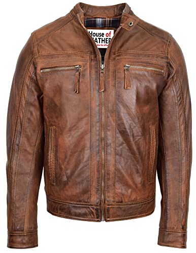 Veste de motard décontractée en cuir véritable pour homme Style Charlie Café Racer, marron antique, XXL
