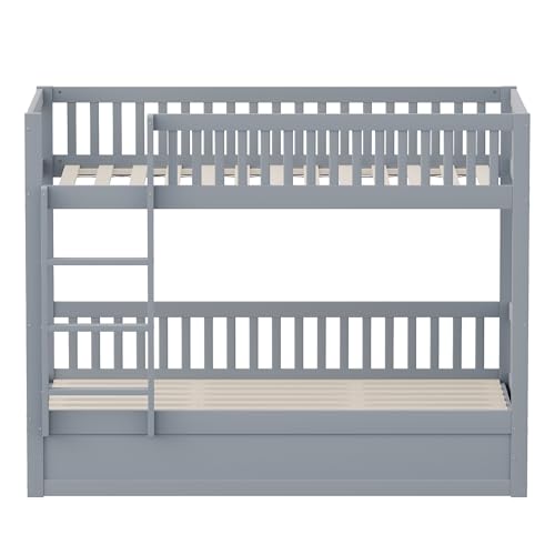 Ktipm Litera Infantil 90x200 cm con Almacenaje Hidráulico y Barandilla Anticaída, Literas Cama Infantil para 2 Personas con Escalera, Literas Infantiles Cama Alta con Lamas Madera, Sin Colchón, Gris - imagen 8