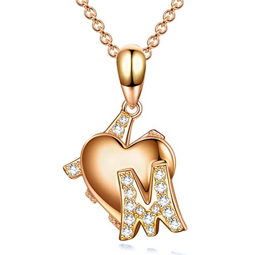 J.NINA 925 Sterling Silver Necklace Letter M Necklace Gold Plated Heart Pendents Necklaces for Mother Wife Gifts Crystal Jewelry for Women Ladies Girl Girlfriend Birthday Anniversary s Gifts