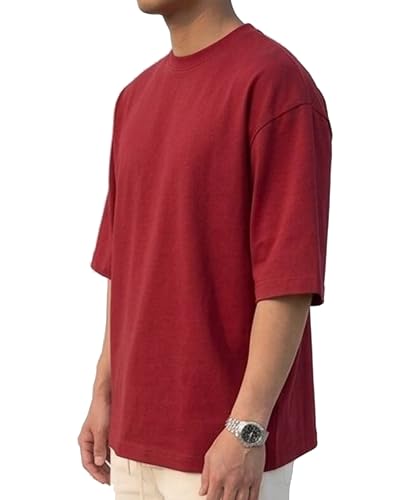 Image of BARKEYO Men's Half Sleeve Round Neck French Terry Oversized Drop Shoulder T-Shirt for Men