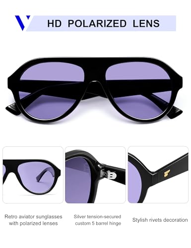 VANLINKER Retro Aviator Polarized Sunglasses for Men Women Trendy 70s Vintage Plastic Frame Sun Glasses VL97504