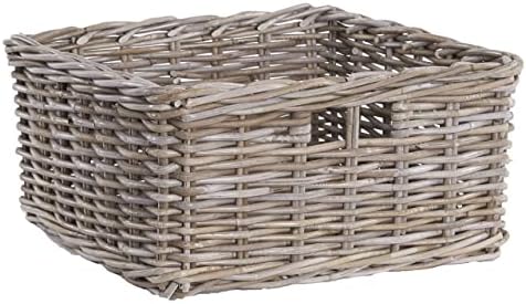 Square Wicker Storage Basket Grey Buff Rattan