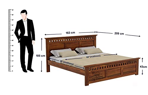 Image of SHRI MINTU'S ART Solid Sheesham Wood King Size Bed Without Storage | Wooden Double Bed Cot Bed for Bedroom Furniture | Palang Double Bed for Hotels | All (Queen, Brown Finish)