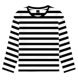 Remimi Boy Prisoner Long Sleeve Shirts Black and White Striped T Shirts Halloween Jail Party Cotton Shirt 9-10 Years