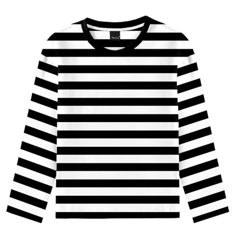 Image of Remimi Kids Striped Shirts Long Sleeve Boys Girls Crew Neck Holiday Tshirts 3-14 Years