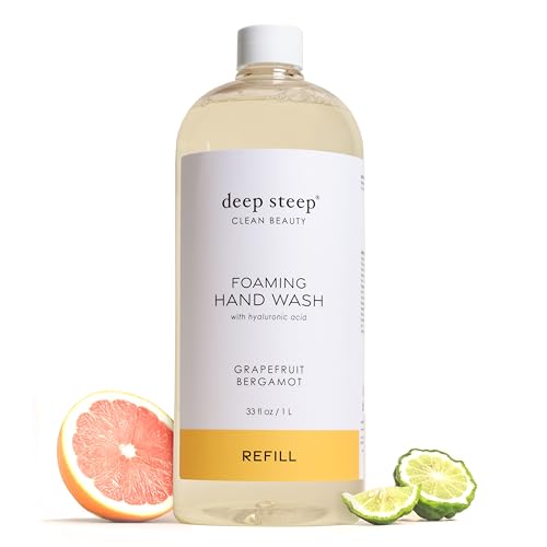 Deep Steep Foaming Hand Wash, Grapefruit Bergamot Refill, 33oz, Gentle Cleanser with Aloe, Argan Oil, Shea Butter & Hyaluronic Acid – Vegan, Clean Beauty, Soft & Hydrated Hands