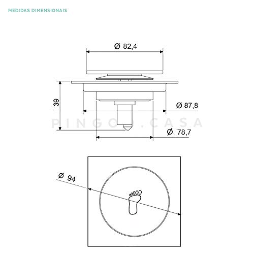 Pingoo.Casa, Ralo Click Up para Chão, Quadrado, Aço Inox, Cromado, 10 cm, Prata