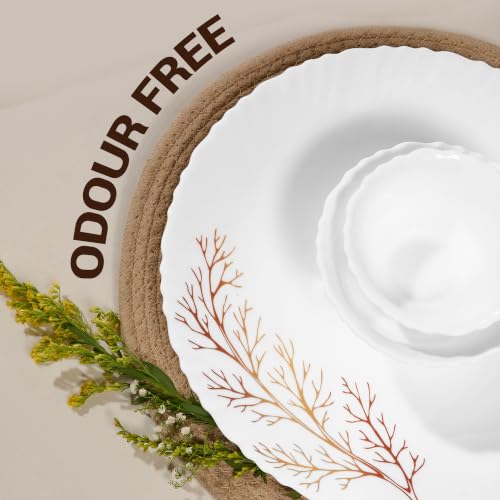 Image of Treo by Milton Opalware Aurelia Silvia Dinner Set of 35 | Serving for 6 | Microwave & Dishwasher Safe | Bone-Ash Free | Tempered Toughness | Plates, Bowls, Spoons | Crockery Set for Dining & Gifting