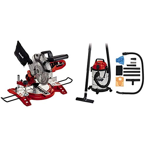 Einhell Scie à onglet radiale TC-MS 2112 (1600 W, Largeur de coupe maximale : 120 mm, Sac à poussière et blocage de sécurité) VERSION KIT avec Aspirateur...