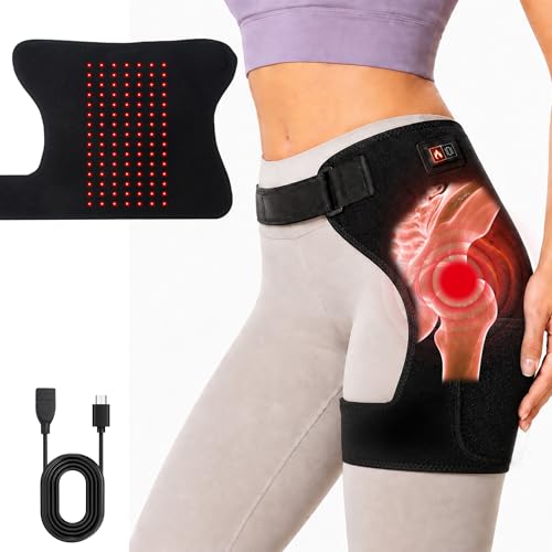 Moncavill Hip Brace with Heat and Vibration Adjustable Heating Pad for Hip Wearable Support Wrap 3 Vibration Massage Modes