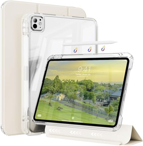 ZOYU Case for iPad Air 13 Inch Case M4/M3/M2 (2026/2025/2024) Pro 12.9 Inch (6th/5th Gen 2022/2021) 2 in 1 Detachable Cover with Clear Hard Back Supports Touch ID Auto Wake/Sleep White