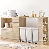 萩原 キッチンカウンター 伸縮式 食器棚 レンジ台 【 幅 104~178 cm で 伸縮 できる 】 コンセント付 スライドレール付 扉収納 奥行 40 高さ 83.5 ナチュラル VKS-7144NA