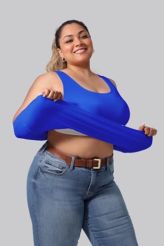 Image of Plus Size U-Back Casual Workout Tank Tops for Women with Built-in Bra, Padded Racerback Gym Athletic Yoga Tops