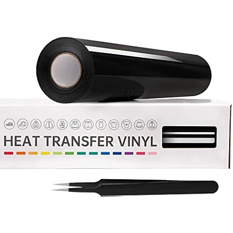 VinylRus Heat Transfer Vinyl-12” x 25ft Black Iron on Vinyl Roll for Shirts, HTV Vinyl for Silhouette Cameo, Cricut, Easy to Cut & Weed Cover