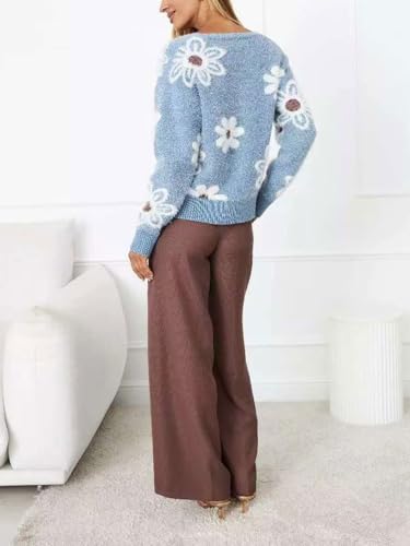 CHARTOU Women V Neck Floral Furry Crop Cardigan Knitted Button Down Cashmere Sweater Fall Outfits3