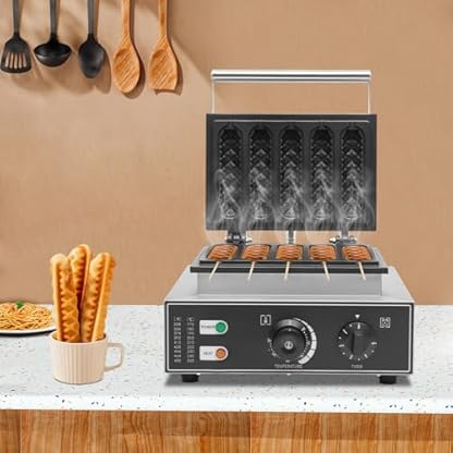 1500W Watt Profi Edelstahl Waffeleisen,Hot Dog Maschine Stiel Waffeleisen Blase Waffelbackmaschine Waffelmaschine Antihaft-Pfanne Ei Waffel Maker mit Timer 5 Stück Leicht zu reinigen – Bild 5