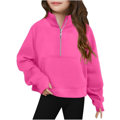 Girls Half Zipper Sweatshirts Cute Trendy Fall Pullover Crop Tops Kids Long Sleeve Sweater Preppy Clothes Thumb Hole