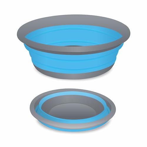 ACUNA Collapsible 5L Medium Round Washing Up Bowl Basin Multipurpose Outdoor Travel Basin Folding Portable Silicone Bowl Tub Bucket for Kitchen Camping Caravans Water Carrier (Blue)