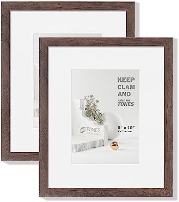 TONES FRAME DESIGN 8x10 Rustic Brown Eco-Wood, Wall Art, Photo Picture Frame, 2-Pack Mat Size 5x7, Poster Frame, Wall Mount or Tabletop with Plexi Sheet