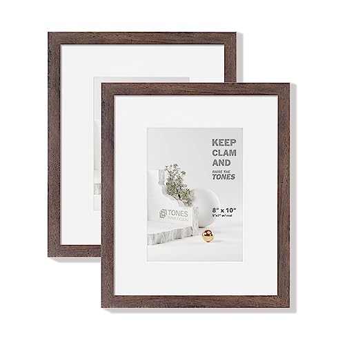Tones Frame Design 8X10 Rustic Brown Eco-Wood, Wall Art, Photo Picture Frame, 2-Pack Mat Size 5X7, Poster Frame, Wall Mount Or Tabletop With Plexi Sheet #TOP20