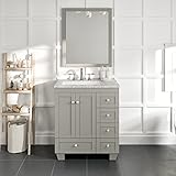 Eviva Acclaim 30 inch Gray Transitional Bathroom Vanity with White Carrara Marble Countertop and Und