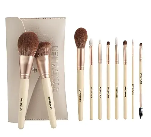 BYNDYLIEN Makeup Brush Set - 10PCS Makeup Brushes with Makeup Bag, Synthetic Goat Hairs Bristles and Wood Handle including Eyeshadow Brushes, Concealer, Eyeliner, Eyebrow Makeup Brush and Lip Brush